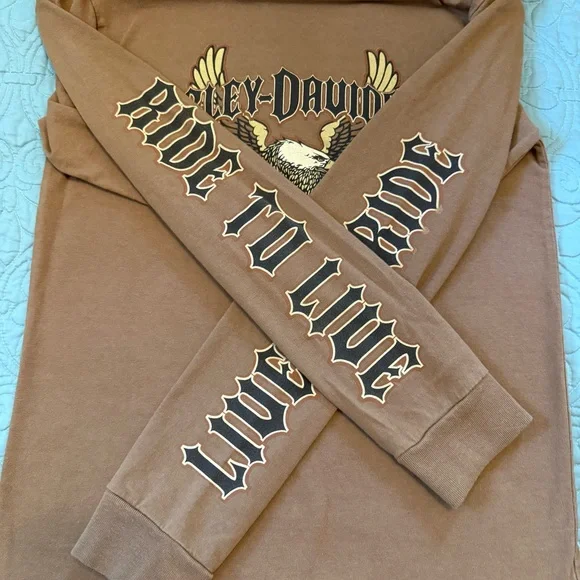 Harley-Davidson Tan Long Sleeve Women’s Graphic Tee Size S Wisconsin - Picture 10 of 10